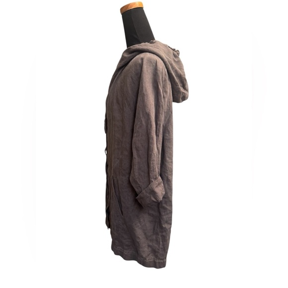 ORGANIC LINEN EILEEN FISHER Women’s SZ L Anorak Jacket Button Pockets Hood Brown - Picture 8 of 17